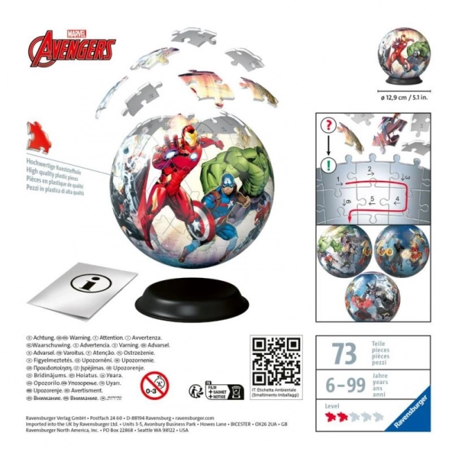 ravensburger 3d puzzlelabda marvel: avengers 73 darabos