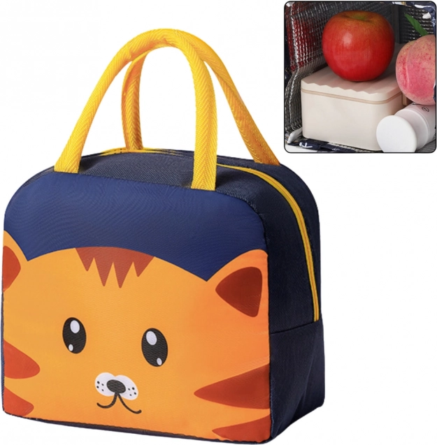 Termoizolációs uzsonnás táska macska mintával kék 23 cm