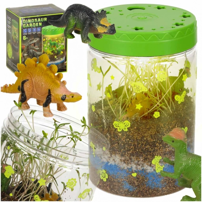 Növénytermesztő terrárium LED lámpával és dinoszauruszokkal