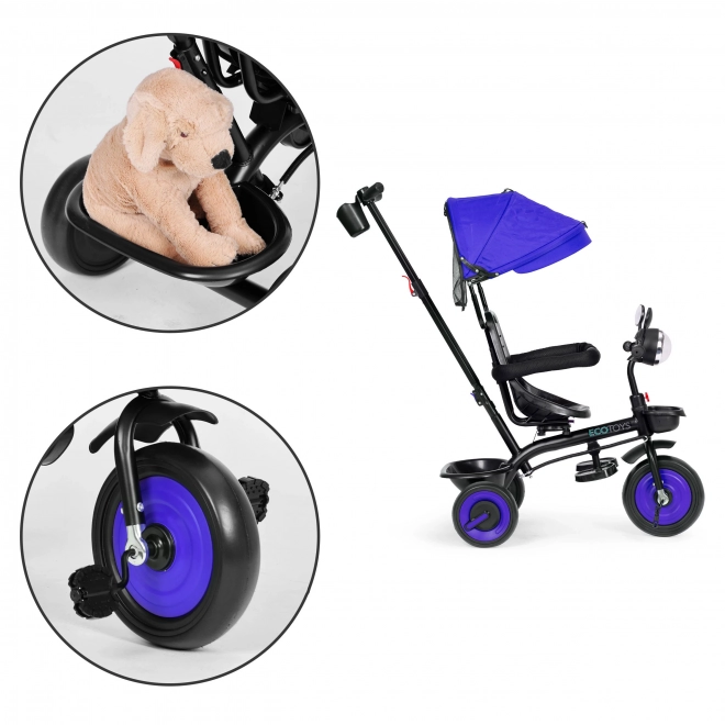 3 az 1-ben tricikli babakocsi gyerekeknek forgatható üléssel és napellenzővel, kék, ECOTOYS
