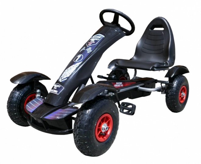 Verseny pedálos gokart XL gyerekeknek 3+ fekete + felfújható kerekek + állítható ülés + szabadonfutás