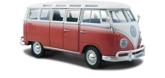 Volkswagen Samba fém modell fehér-piros