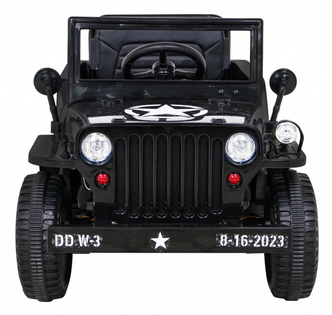 Retro katonai autó gyerekeknek fekete + 4x4 hajtás + távirányító + 2 csomagtartó + lassú indulás + MP3 LED