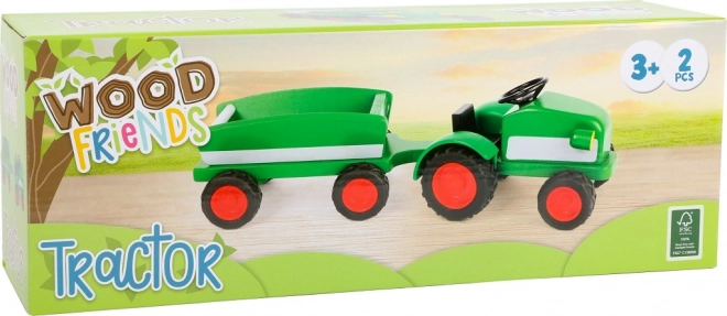 Dřevěný traktor zöld utánfutóval