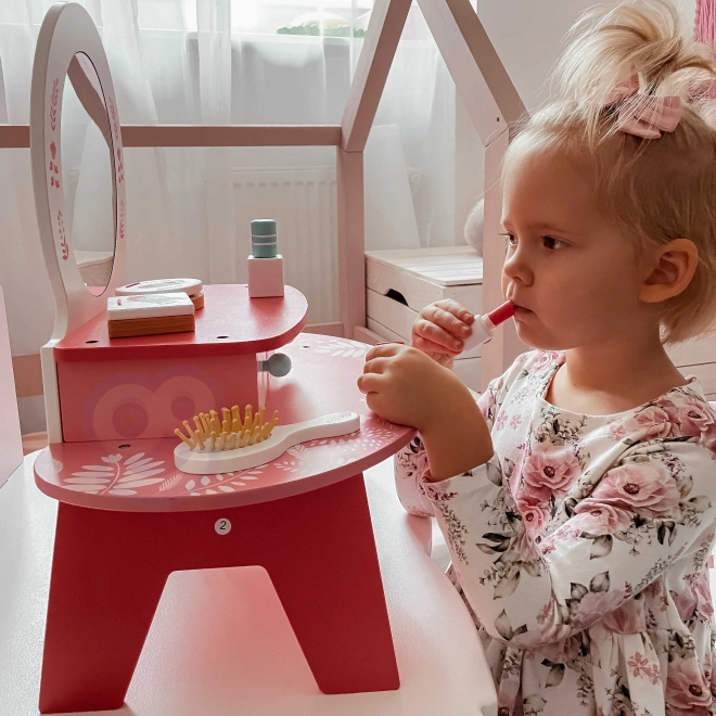 Rózsaszín fa öltözőasztal Tooky Toy tükörrel