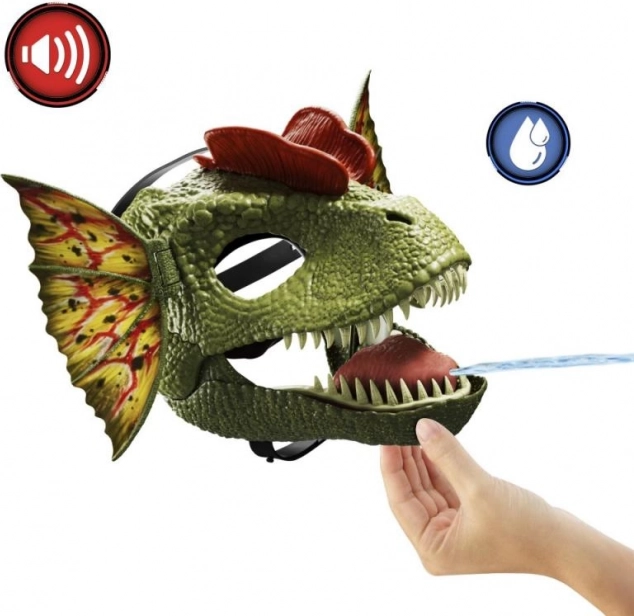 Dilophosaurus maszk Jurassic World hangeffektekkel és vízeffektussal