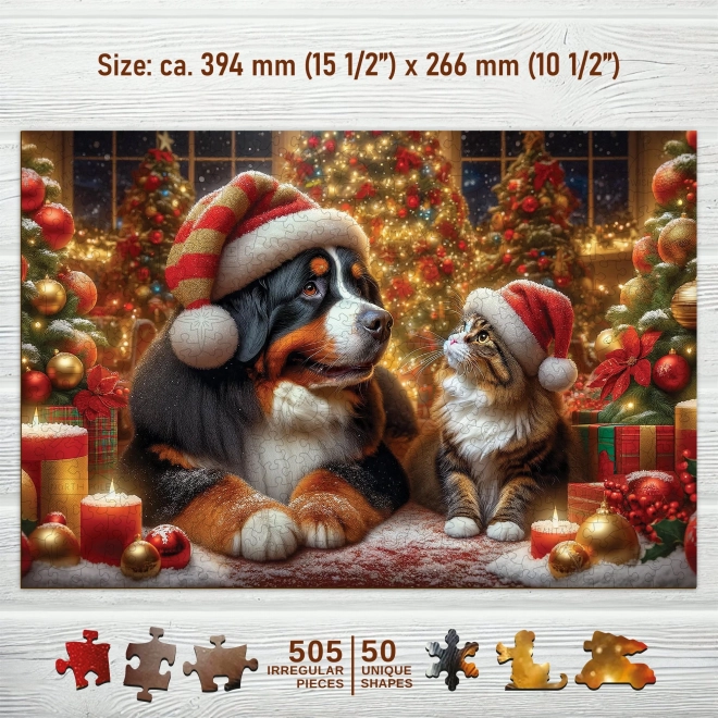 Fa puzzle macska és kutya 505 darab