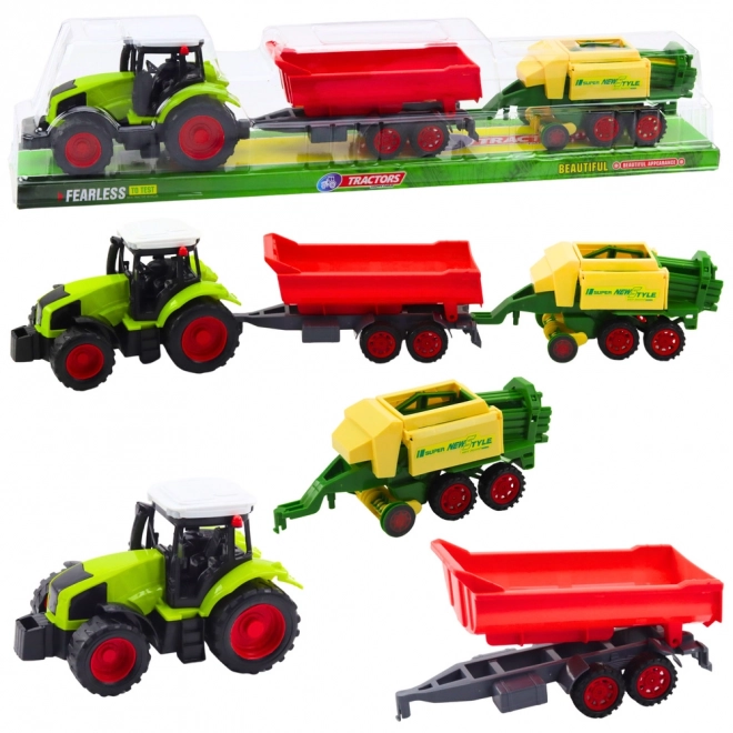 Traktor mezőgazdasági készlet pótkocsival és bálázóval