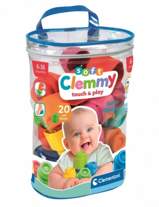 Clementoni Soft Clemmy - Puha Építőkockák Készlet, 20 Darab