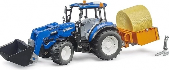 Bruder traktornak New Holland T5.120 elülső rakodóval és platóval