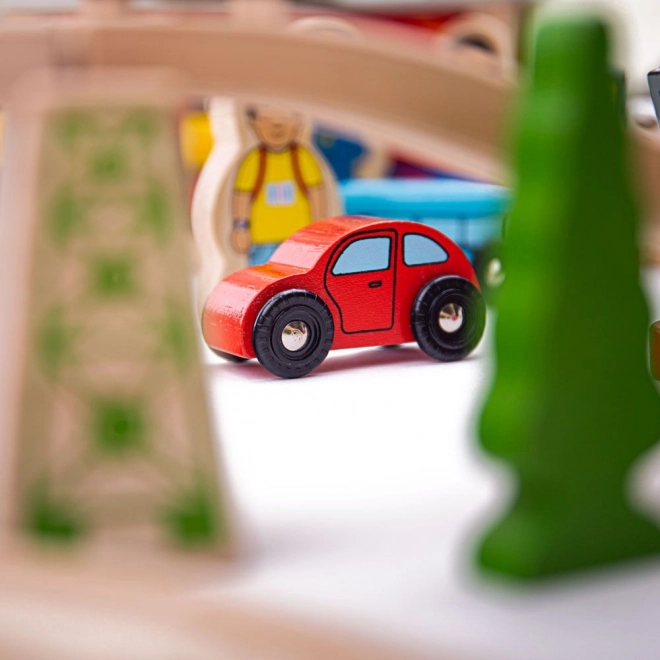 Bigjigs Rail Fa Vasútkészlet hegyi úttal 112 darabból