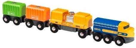 Színes szerelvény három tehervagonnal