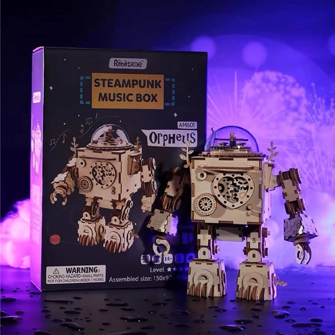 robotime rokr világító 3D fa puzzle robot orpheus zenélődoboz