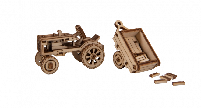 Fa 3D Puzzle - Traktor Modell Utánfutóval