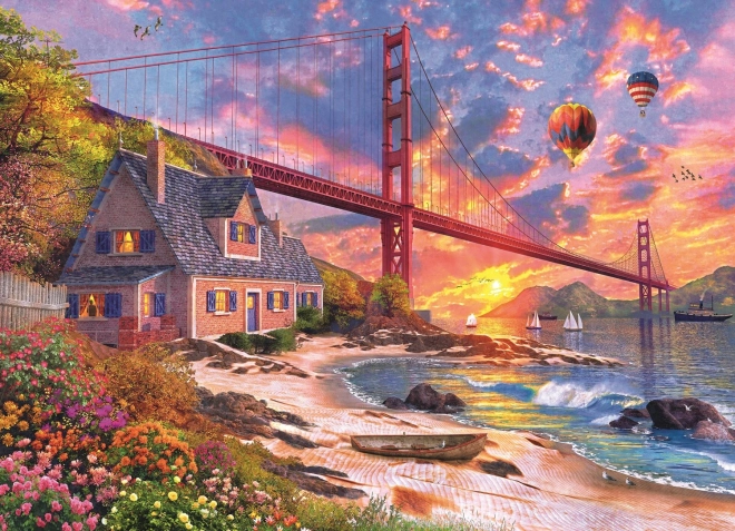 trefl wood craft origin puzzle naplemente a golden gate felett