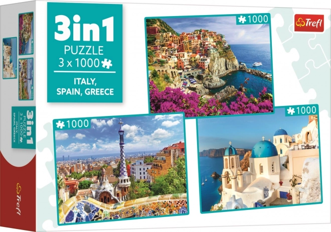 Trefl Puzzle Olaszország, Spanyolország, Görögország 3x1000 darabos készlet