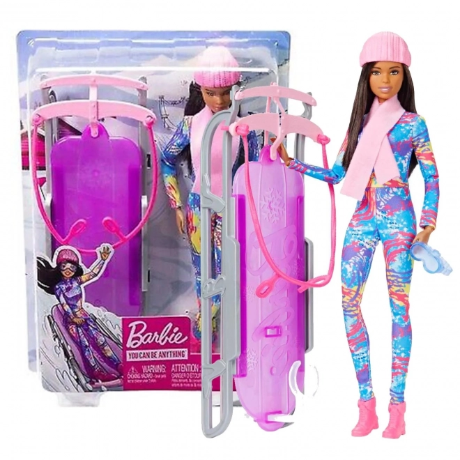 Barbie téli sport babája szánkón