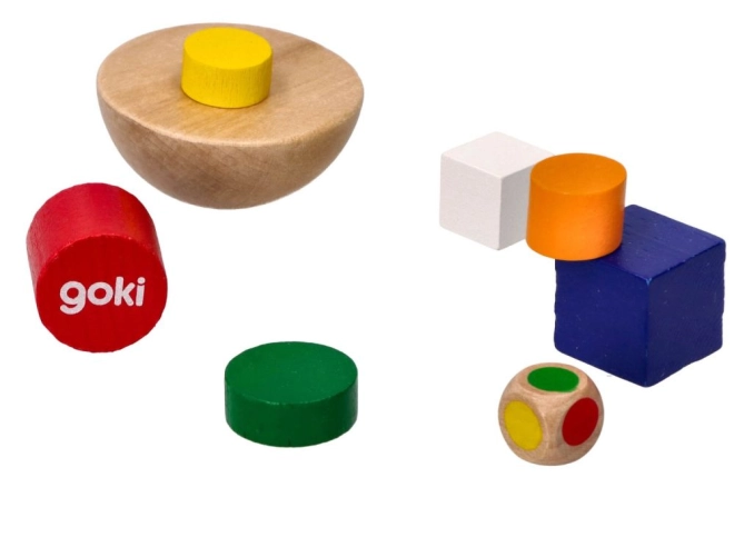 Színes fa elemek és kocka