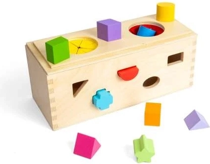 Bigjigs Toys Fa titokzatos doboz alakzatok behelyezésére és rendezésére