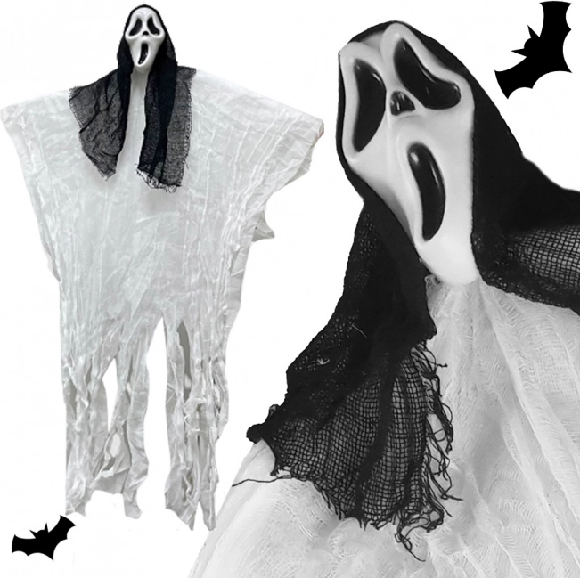 Halloween függő szellem csuklyával és sikító maszkkal 90 cm