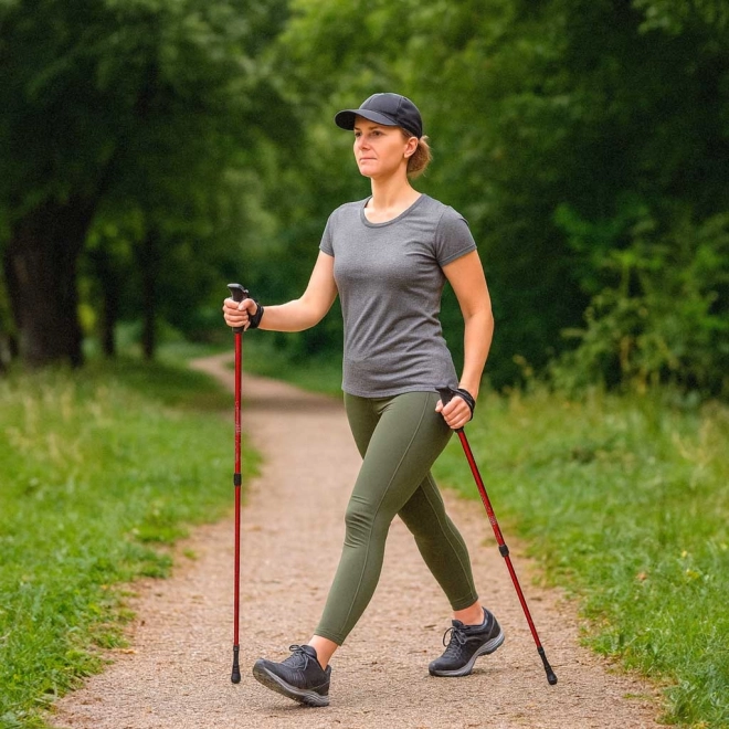 Összecsukható túrabotok Nordic Walking-hoz, 2 darab, piros