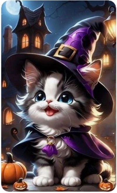 Halloween-i gyémánt mozaik cica