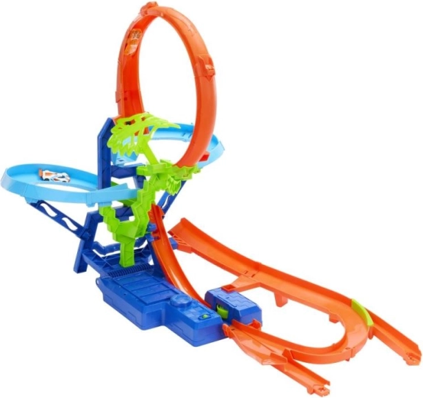 Hot Wheels Stunt Tracks légi ütközés – versenypálya hurkokkal és gyorsítóval