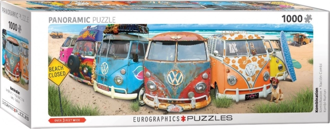 Színes buszok panoráma puzzle 1000 darab