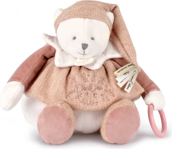 Ajándék készlet Plüss jegesmedve Doudou gyűrűvel 30 cm rózsaszín