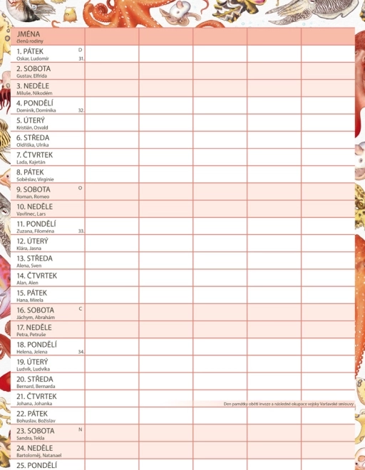 Családi tervező naptár Animalium 2026