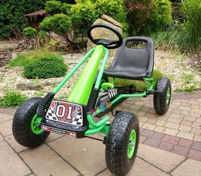 Pedálos levegős gokart + Felfújható gumik + Állítható ülés – Zöld