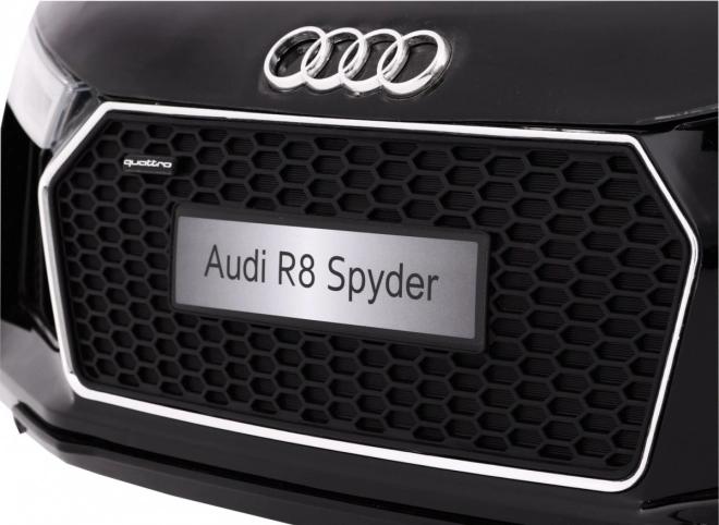 Audi R8 Spyder Fekete Akkumulátor + Távirányító + EVA + Lassú indulás + Rádió MP3 + LED dióda