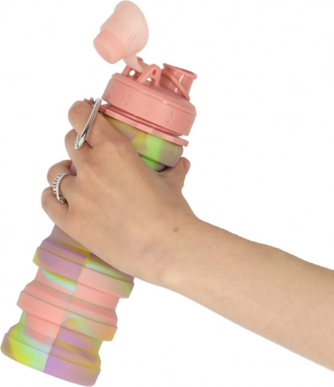 Összehajtható sport szilikon vízpalack 500 ml szivárvány színű