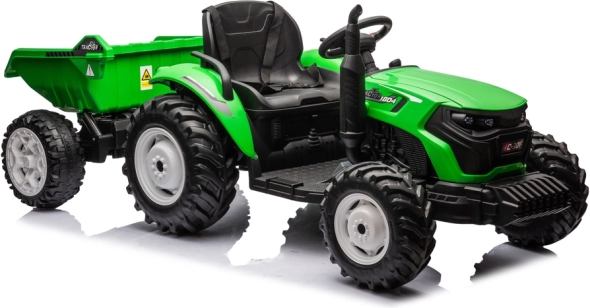 Akkumulátoros traktor pótkocsival 24V, világoszöld