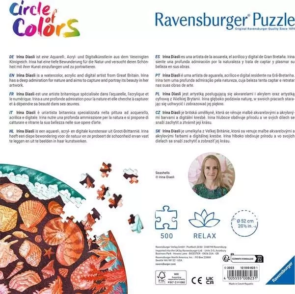 Ravensburger színes kör puzzle - kagyló motívummal, 500 darabos