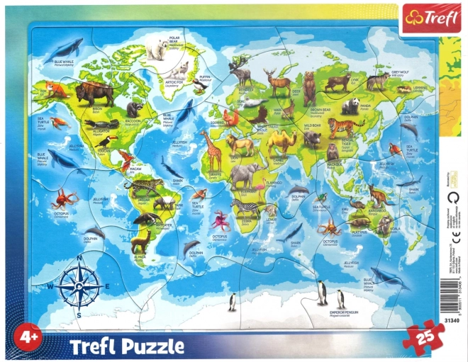 TREFL világ térkép puzzle állatokkal