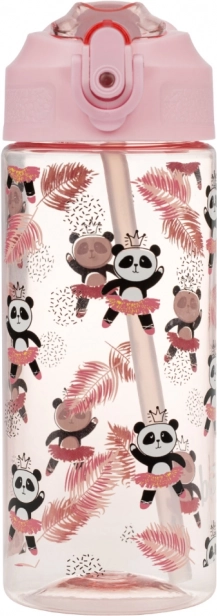 Rózsaszín gyermek ivópalack szívószállal Panda 500 ml