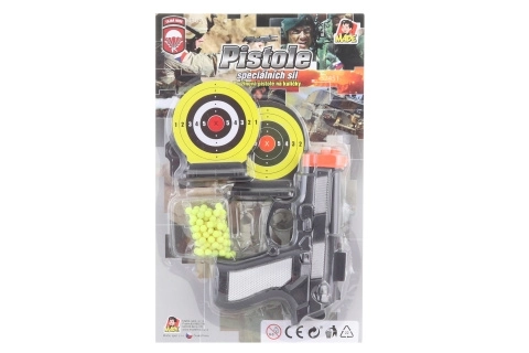 Pisztoly golyókkal és két céltábla 15 cm