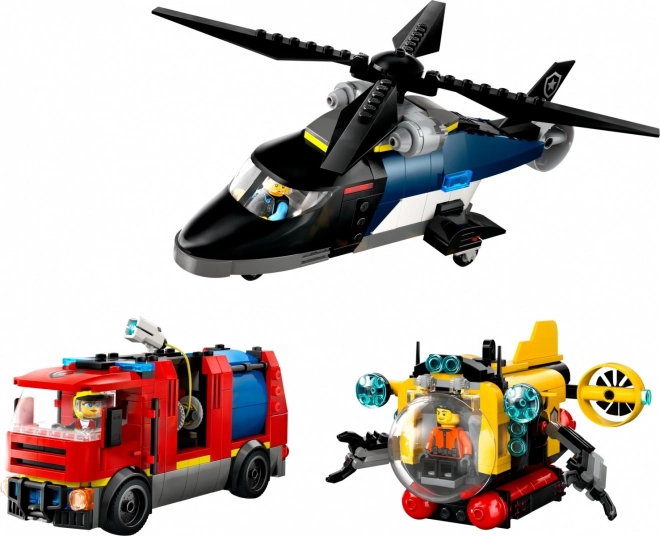 Mentőakció játékconfiguráció helikopterrel és tűzoltóautóval - LEGO City