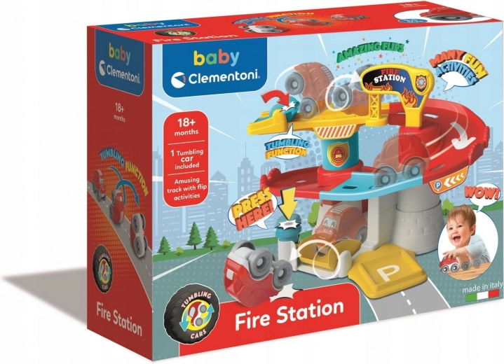 Clementoni Baby autógarázs Tumbling Cars – tűzoltóállomás