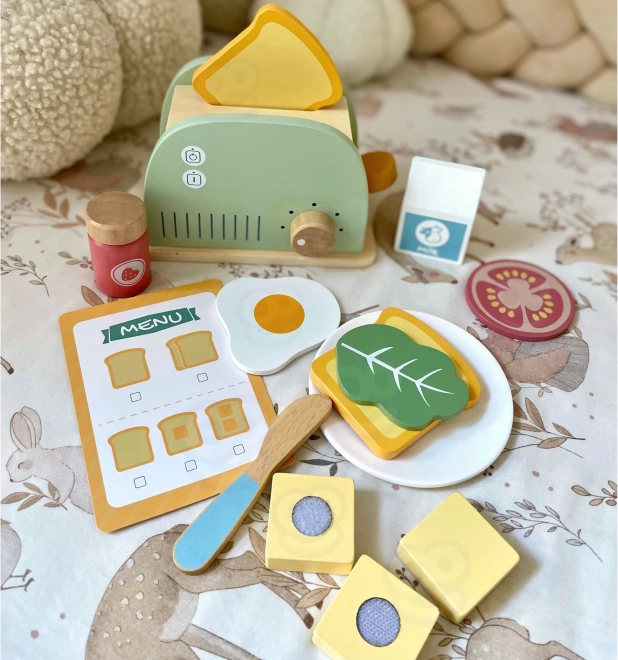 Fa kenyérpirító pasztell reggeliző készlet a Tooky Toy-tól