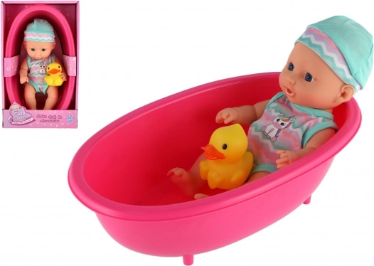 Babapólya baba kiskádacskában sárga kacsával, 22 cm