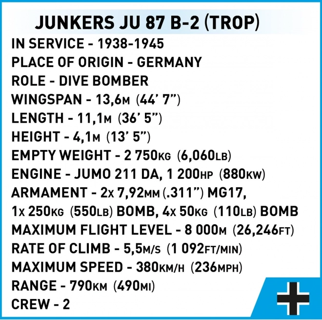 Második világháborús Junkers Ju 87 bombázó építőkészlet