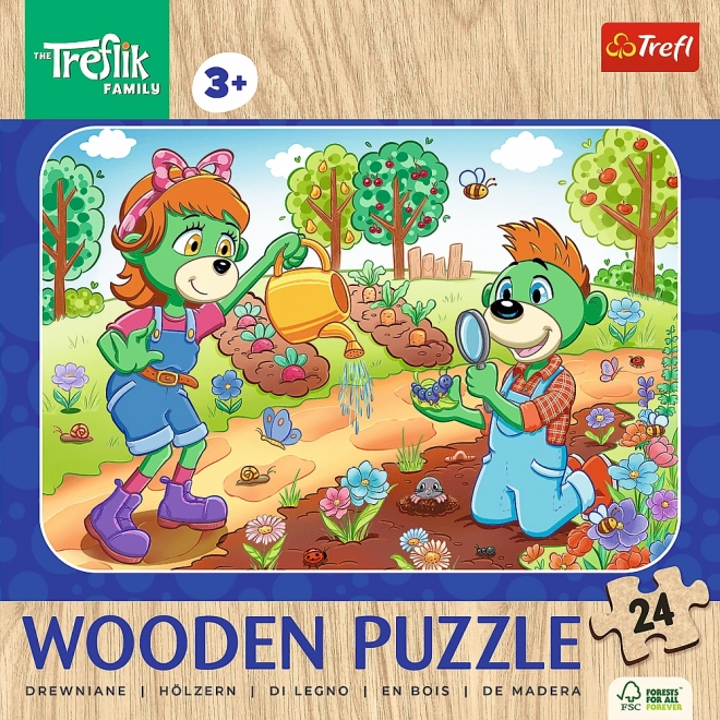 Treflíci famíliával ismerkedős fából készült puzzle - 24 darabos