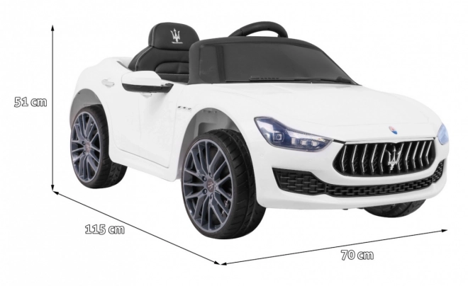 Maserati Ghibli akkumulátor gyermekeknek Fehér + Távirányító + Lassú indítás + EVA + MP3 USB + LED