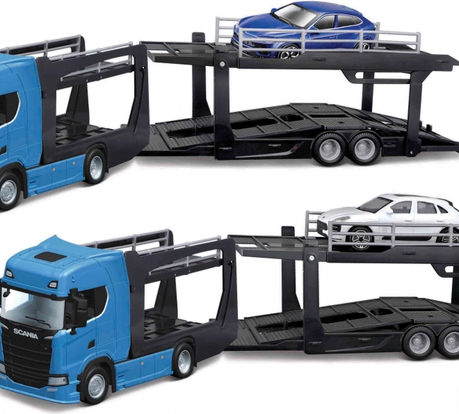 Bburago kamion szállító Scania 770S fekete + Lamborghini Urus