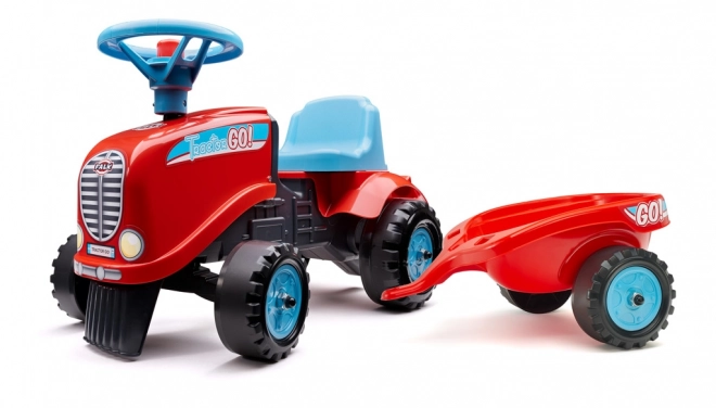 Lábbal hajtható - Go Farm traktor piros kormánnyal és utánfutóval