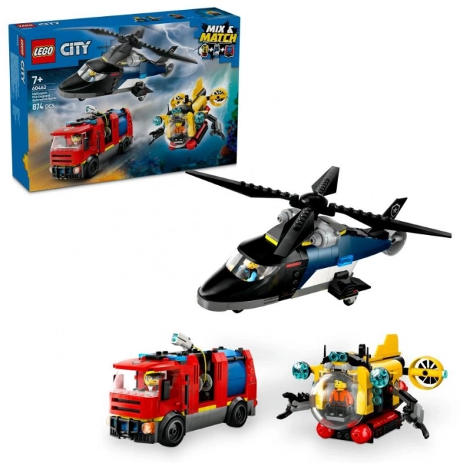 Mentőakció játékconfiguráció helikopterrel és tűzoltóautóval - LEGO City