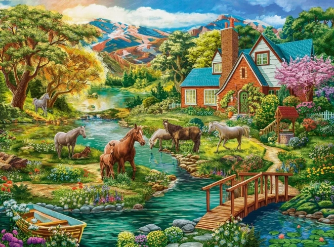 Idilli ház lovakkal puzzle 2000 darabos