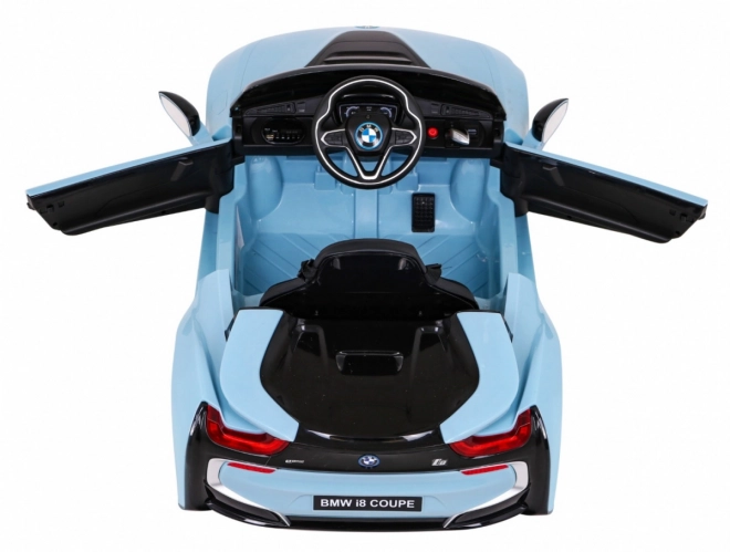 BMW I8 Lift Akkumulátor Autó Kék + távirányítás + lassú indítás + 3 pontos övek + MP3 USB + LED dióda